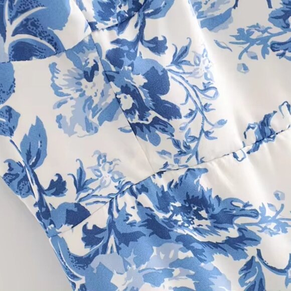 Blue Toile Floral Ruffle Midi Dress by Manu Reformation Nikita Olympia Size 6/S - Picture 11 of 16